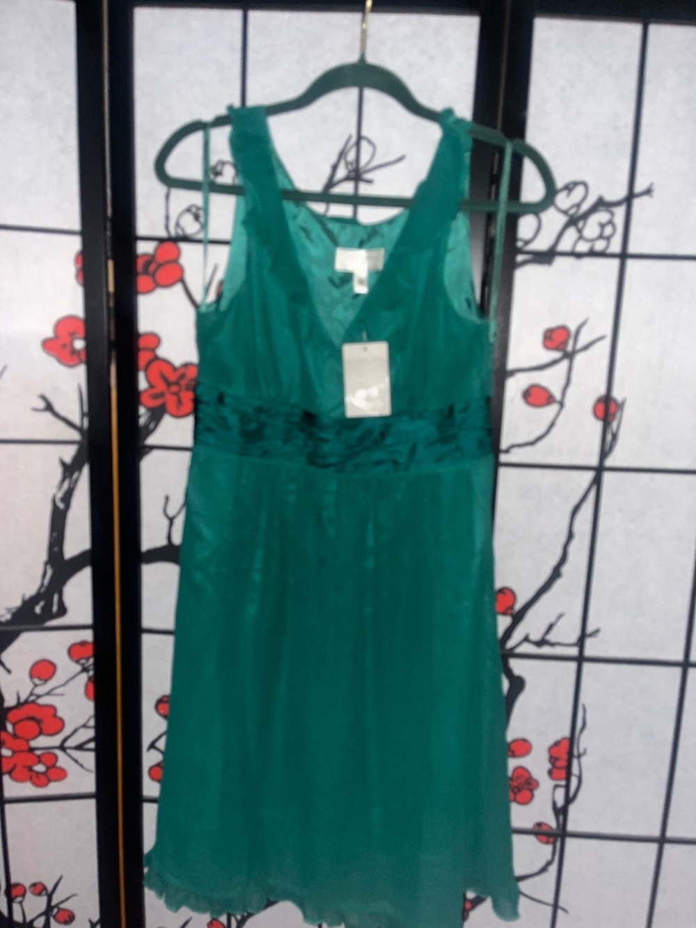 Silk Anthropologie Moulinette Soeur Ruched Waist Ruffle Neckline Cocktail Dress